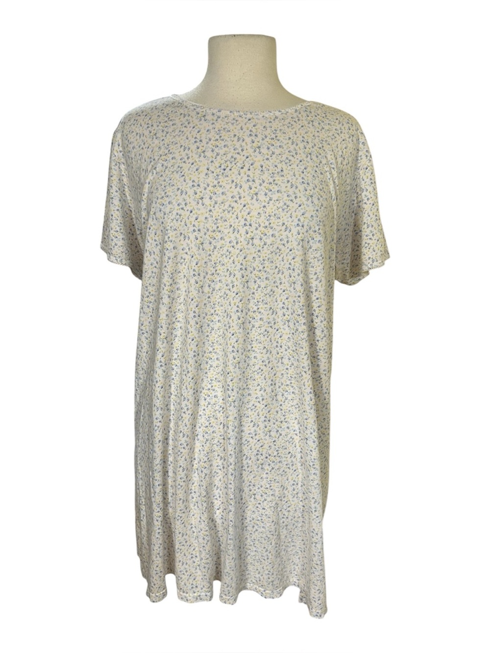 Lands' End White Multicolor Floral Print Cotton Short Sleeve Knee Len Nightgown